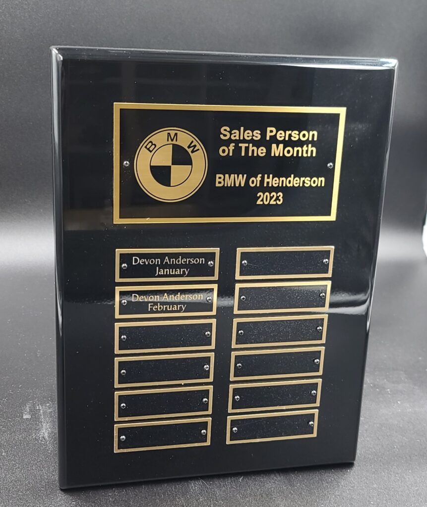 BMW of Henderson custom perpetual plaque award Las Vegas