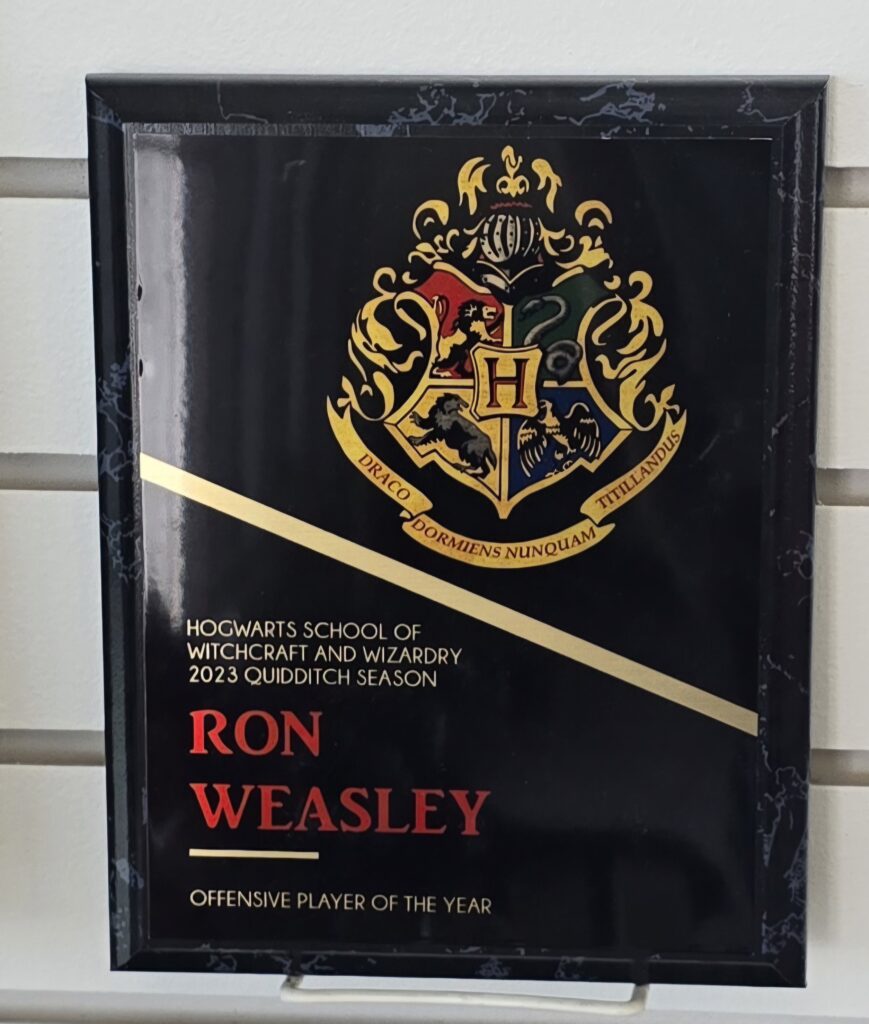 Harry Potter themed custom plaque award Las Vegas