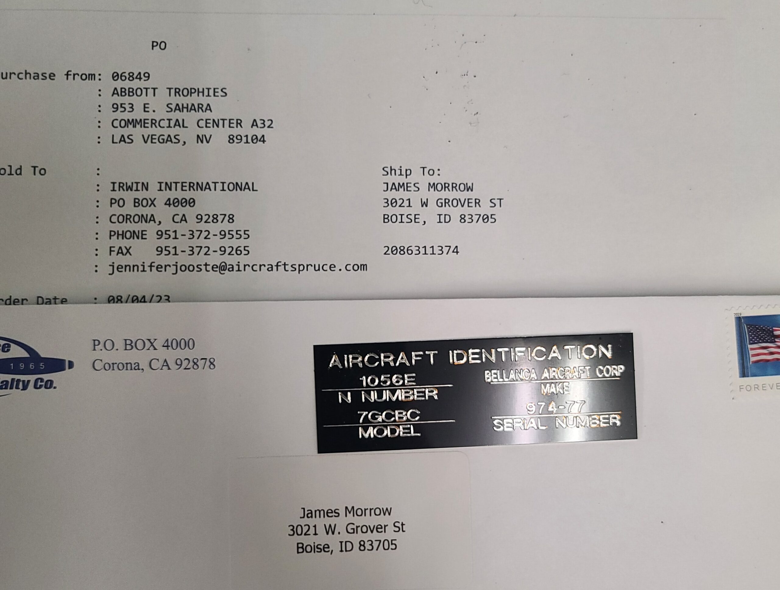 Aircraft Identification Plate