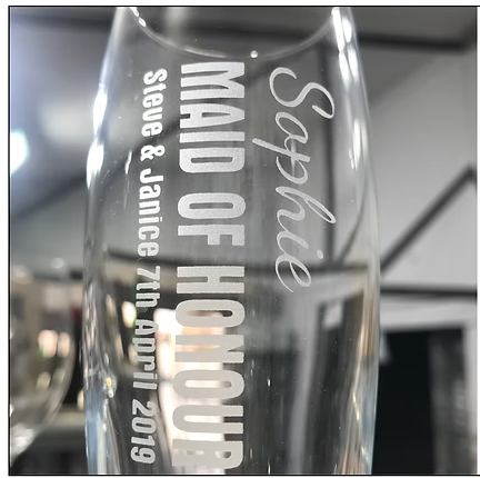 Sandblasted glass with Maid of Honour engraving